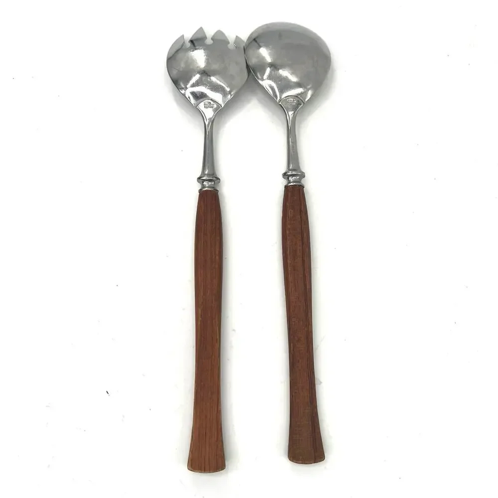 Stainless Steel Salad Serving Set with Rose Wood Handles, Made in Norway